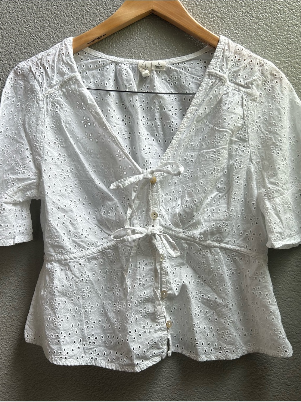 Joie White Eyelet Tie-Front Peplum Blouse